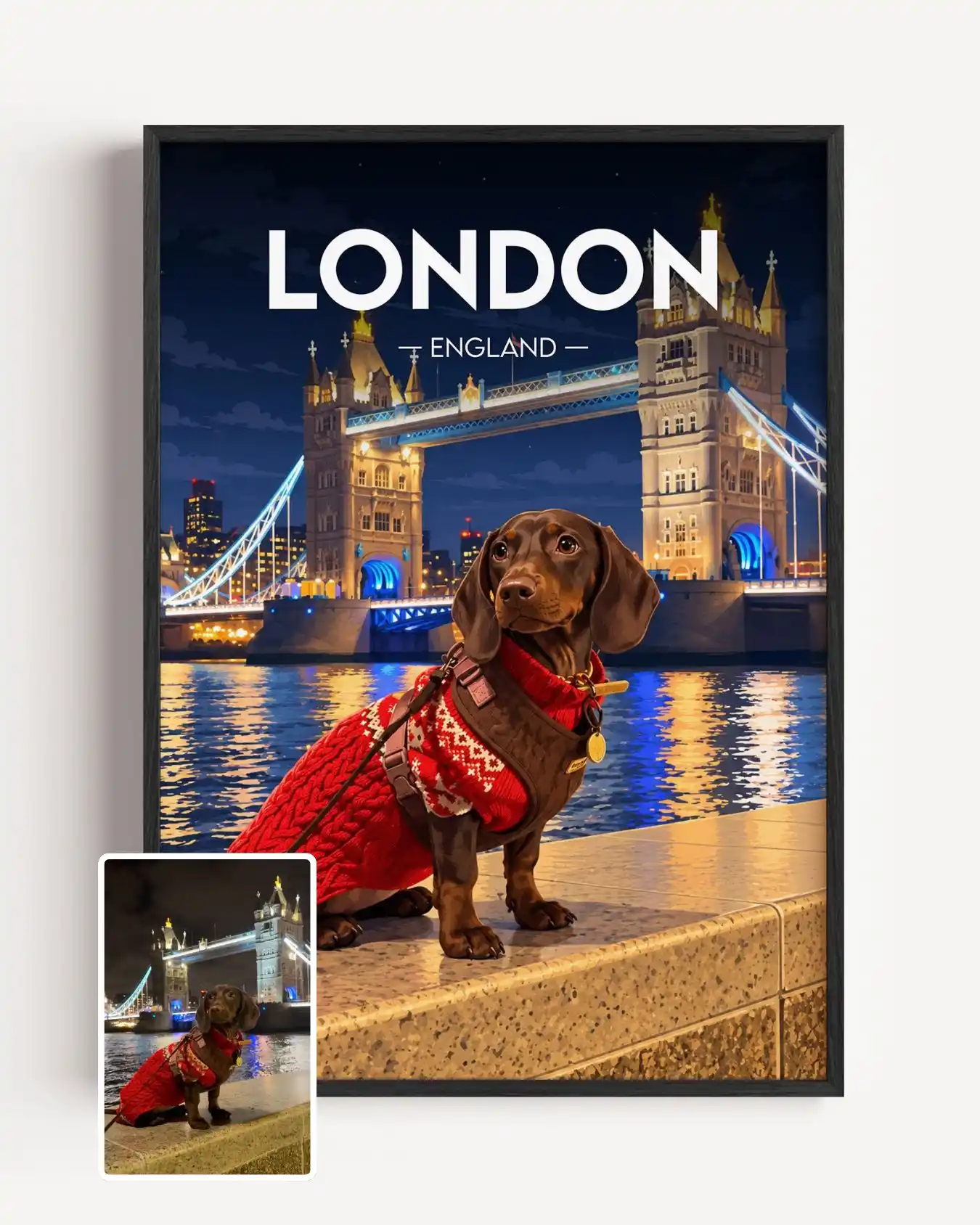 Classic style London poster, next to the original photo