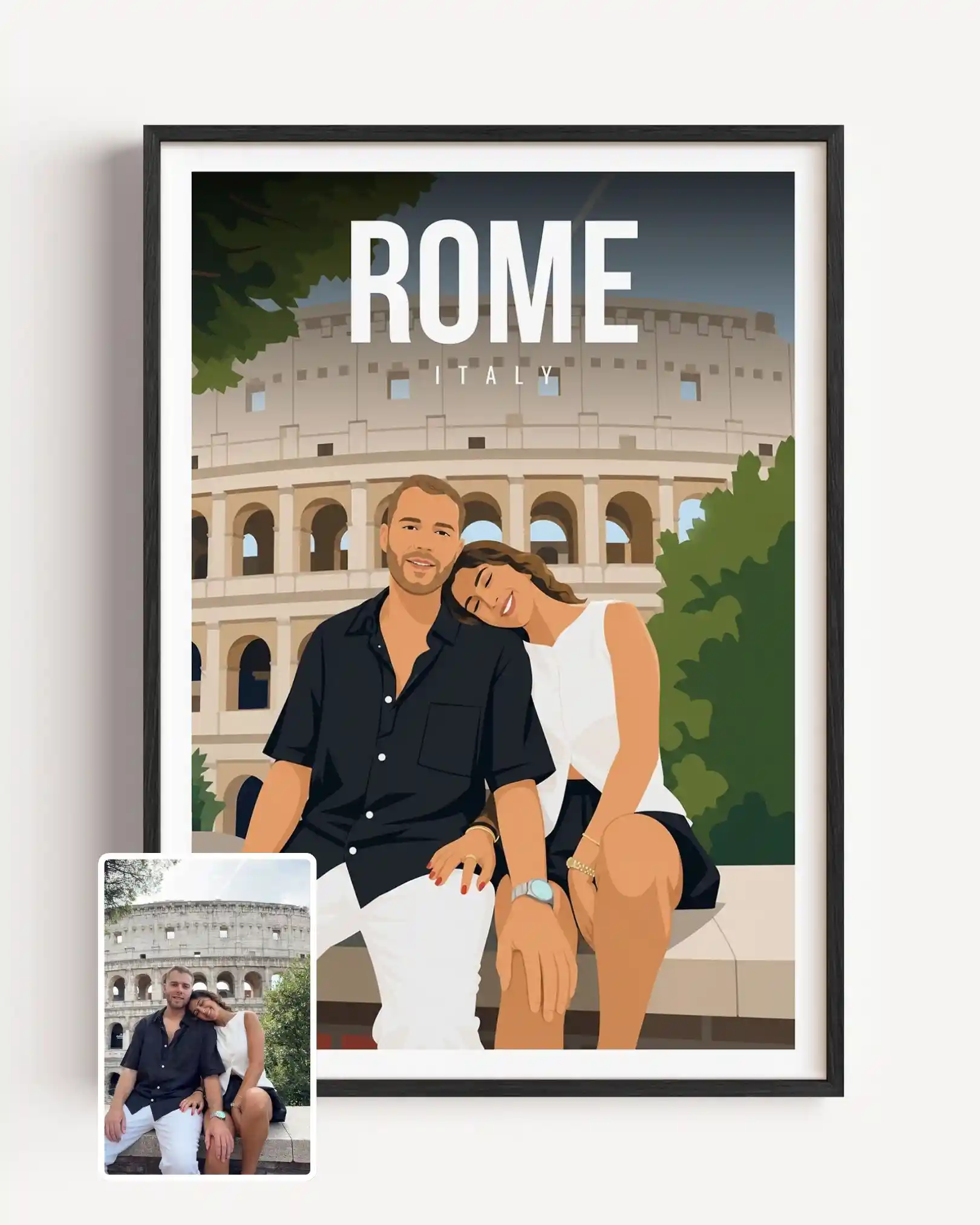Minimalist style Rome poster, next to the original photo